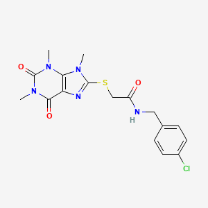 molecular formula C17H18ClN5O3S B2442190 N-[(4-chlorophenyl)methyl]-2-(1,3,9-trimethyl-2,6-dioxopurin-8-yl)sulfanylacetamide CAS No. 897454-28-3