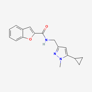 molecular formula C17H17N3O2 B2442191 N-((5-cyclopropyl-1-methyl-1H-pyrazol-3-yl)methyl)benzofuran-2-carboxamide CAS No. 1448054-87-2