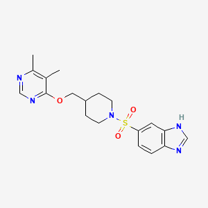 molecular formula C19H23N5O3S B2442194 5-((4-(((5,6-dimethylpyrimidin-4-yl)oxy)methyl)piperidin-1-yl)sulfonyl)-1H-benzo[d]imidazole CAS No. 2320466-88-2