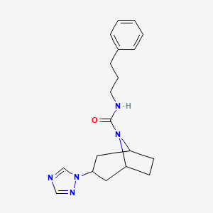 molecular formula C19H25N5O B2442195 (1R,5S)-N-(3-phenylpropyl)-3-(1H-1,2,4-triazol-1-yl)-8-azabicyclo[3.2.1]octane-8-carboxamide CAS No. 2320664-58-0