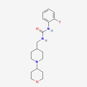 molecular formula C18H26FN3O2 B2442199 1-(2-fluorophenyl)-3-((1-(tetrahydro-2H-pyran-4-yl)piperidin-4-yl)methyl)urea CAS No. 2034590-73-1