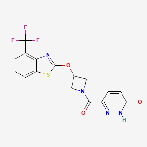 molecular formula C16H11F3N4O3S B2442202 6-(3-((4-(trifluoromethyl)benzo[d]thiazol-2-yl)oxy)azetidine-1-carbonyl)pyridazin-3(2H)-one CAS No. 1421466-23-0