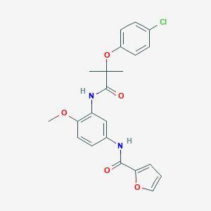molecular formula C22H21ClN2O5 B244221 N-(3-{[2-(4-chlorophenoxy)-2-methylpropanoyl]amino}-4-methoxyphenyl)-2-furamide 