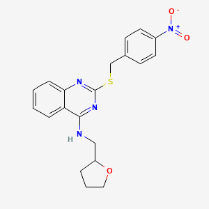 molecular formula C20H20N4O3S B2442221 2-[(4-硝基苯基)甲硫基]-N-(氧杂环-2-基甲基)喹唑啉-4-胺 CAS No. 422533-33-3