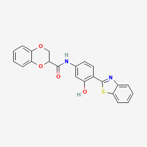 molecular formula C22H16N2O4S B2442225 N-(4-(benzo[d]thiazol-2-yl)-3-hydroxyphenyl)-2,3-dihydrobenzo[b][1,4]dioxine-2-carboxamide CAS No. 681167-55-5