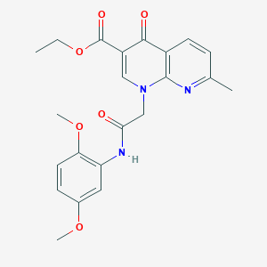 molecular formula C22H23N3O6 B2442234 Ethyl 1-(2-((2,5-dimethoxyphenyl)amino)-2-oxoethyl)-7-methyl-4-oxo-1,4-dihydro-1,8-naphthyridine-3-carboxylate CAS No. 932457-17-5