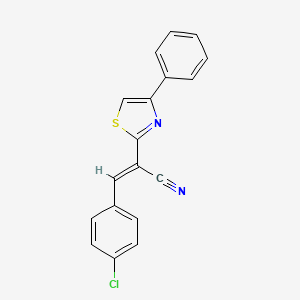 molecular formula C18H11ClN2S B2442250 (E)-3-(4-chlorophenyl)-2-(4-phenylthiazol-2-yl)acrylonitrile CAS No. 882697-65-6