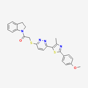 molecular formula C25H22N4O2S2 B2442265 1-(Indolin-1-yl)-2-((6-(2-(4-methoxyphenyl)-4-methylthiazol-5-yl)pyridazin-3-yl)thio)ethanone CAS No. 955240-18-3