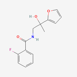 molecular formula C14H14FNO3 B2442281 2-氟代-N-(2-(呋喃-2-基)-2-羟基丙基)苯甲酰胺 CAS No. 1396848-23-9