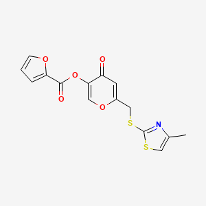molecular formula C15H11NO5S2 B2442282 6-(((4-methylthiazol-2-yl)thio)methyl)-4-oxo-4H-pyran-3-yl furan-2-carboxylate CAS No. 896306-58-4