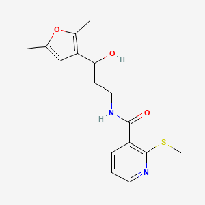 molecular formula C16H20N2O3S B2442286 N-(3-(2,5-dimethylfuran-3-yl)-3-hydroxypropyl)-2-(methylthio)nicotinamide CAS No. 1421466-77-4