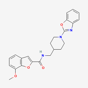 molecular formula C23H23N3O4 B2442287 N-((1-(苯并[d]噁唑-2-基)哌啶-4-基)甲基)-7-甲氧基苯并呋喃-2-羧酰胺 CAS No. 1797592-97-2