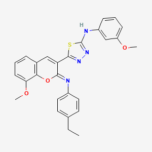 molecular formula C27H24N4O3S B2442305 5-[(2Z)-2-[(4-ethylphenyl)imino]-8-methoxy-2H-chromen-3-yl]-N-(3-methoxyphenyl)-1,3,4-thiadiazol-2-amine CAS No. 1243086-24-9