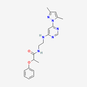 molecular formula C20H24N6O2 B2442306 N-(2-((6-(3,5-二甲基-1H-吡唑-1-基)嘧啶-4-基)氨基)乙基)-2-苯氧基丙酰胺 CAS No. 1203081-14-4