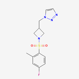 molecular formula C13H15FN4O2S B2442311 1-[[1-(4-Fluoro-2-methylphenyl)sulfonylazetidin-3-yl]methyl]triazole CAS No. 2320463-94-1