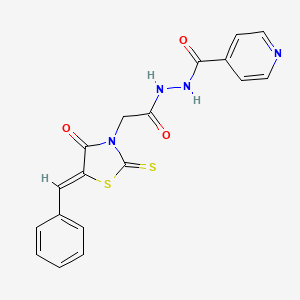 molecular formula C18H14N4O3S2 B2442316 (Z)-N'-(2-(5-苯亚甲基-4-氧代-2-硫代噻唑烷-3-基)乙酰)异烟肼 CAS No. 304894-48-2