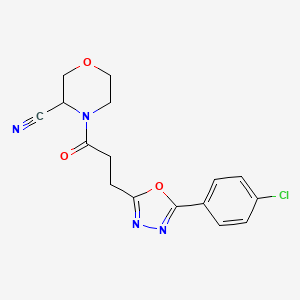 molecular formula C16H15ClN4O3 B2442318 4-[3-[5-(4-Chlorophenyl)-1,3,4-oxadiazol-2-yl]propanoyl]morpholine-3-carbonitrile CAS No. 2223995-11-5