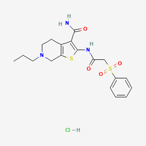 molecular formula C19H24ClN3O4S2 B2442322 2-(2-(Phenylsulfonyl)acetamido)-6-propyl-4,5,6,7-tetrahydrothieno[2,3-c]pyridine-3-carboxamide hydrochloride CAS No. 1329875-59-3