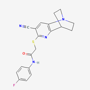 molecular formula C19H17FN4OS B2442326 2-[(7-cyano-3,4-dihydro-2H-1,4-ethano-1,5-naphthyridin-6-yl)sulfanyl]-N-(4-fluorophenyl)acetamide CAS No. 727679-31-4