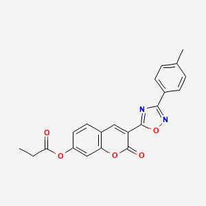 molecular formula C21H16N2O5 B2442345 3-[3-(4-methylphenyl)-1,2,4-oxadiazol-5-yl]-2-oxo-2H-chromen-7-yl propanoate CAS No. 931954-31-3