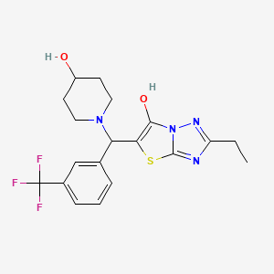 molecular formula C19H21F3N4O2S B2442348 2-Ethyl-5-((4-hydroxypiperidin-1-yl)(3-(trifluoromethyl)phenyl)methyl)thiazolo[3,2-b][1,2,4]triazol-6-ol CAS No. 886917-30-2