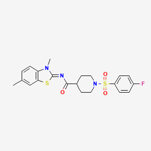 molecular formula C21H22FN3O3S2 B2442373 (E)-N-(3,6-二甲基苯并[d]噻唑-2(3H)-亚烷基)-1-((4-氟苯基)磺酰)哌啶-4-甲酰胺 CAS No. 941918-83-8