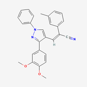 molecular formula C27H23N3O2 B2442390 (E)-3-[3-(3,4-dimethoxyphenyl)-1-phenylpyrazol-4-yl]-2-(3-methylphenyl)prop-2-enenitrile CAS No. 956206-25-0