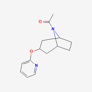 molecular formula C14H18N2O2 B2442394 1-((1R,5S)-3-(pyridin-2-yloxy)-8-azabicyclo[3.2.1]octan-8-yl)ethanone CAS No. 2108481-83-8
