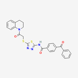 molecular formula C27H22N4O3S2 B2442434 4-苯甲酰-N-(5-((2-(3,4-二氢喹啉-1(2H)-基)-2-氧代乙基)硫代)-1,3,4-噻二唑-2-基)苯甲酰胺 CAS No. 392300-53-7