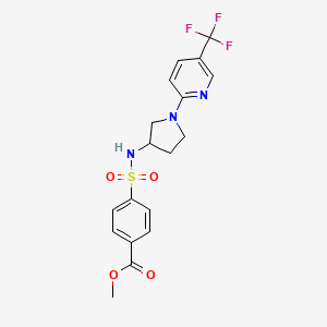molecular formula C18H18F3N3O4S B2442435 4-(N-(1-(5-(三氟甲基)吡啶-2-基)吡咯烷-3-基)磺酰氨基)苯甲酸甲酯 CAS No. 2309557-69-3
