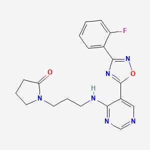 molecular formula C19H19FN6O2 B2442436 1-(3-((5-(3-(2-氟苯基)-1,2,4-恶二唑-5-基)嘧啶-4-基)氨基)丙基)吡咯烷-2-酮 CAS No. 2034511-68-5