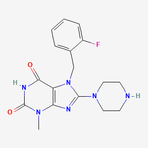 molecular formula C17H19FN6O2 B2442438 7-(2-氟苄基)-3-甲基-8-(哌嗪-1-基)-1H-嘌呤-2,6(3H,7H)-二酮 CAS No. 887672-43-7