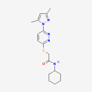 molecular formula C17H23N5OS B2442445 N-环己基-2-((6-(3,5-二甲基-1H-吡唑-1-基)哒嗪-3-基)硫代)乙酰胺 CAS No. 1334373-20-4