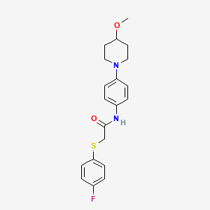 molecular formula C20H23FN2O2S B2442449 2-((4-氟苯基)硫代)-N-(4-(4-甲氧基哌啶-1-基)苯基)乙酰胺 CAS No. 1448133-43-4