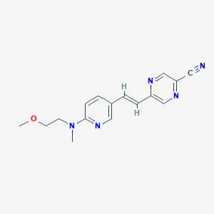 molecular formula C16H17N5O B2442460 5-[(E)-2-[6-[2-Methoxyethyl(methyl)amino]pyridin-3-yl]ethenyl]pyrazine-2-carbonitrile CAS No. 2173621-47-9