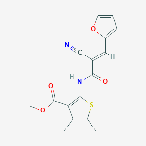 molecular formula C16H14N2O4S B2442465 (E)-methyl 2-(2-cyano-3-(furan-2-yl)acrylamido)-4,5-dimethylthiophene-3-carboxylate CAS No. 468749-10-2