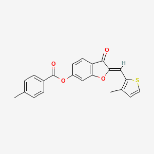molecular formula C22H16O4S B2442468 (Z)-2-((3-methylthiophen-2-yl)methylene)-3-oxo-2,3-dihydrobenzofuran-6-yl 4-methylbenzoate CAS No. 622363-49-9