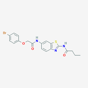 molecular formula C19H18BrN3O3S B244247 N-(6-{[(4-bromophenoxy)acetyl]amino}-1,3-benzothiazol-2-yl)butanamide 