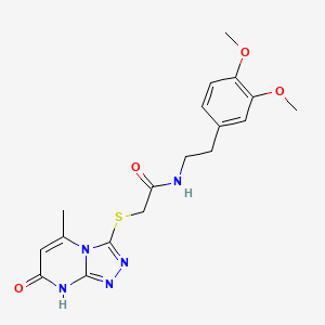 molecular formula C18H21N5O4S B2442470 N-(3,4-dimethoxyphenethyl)-2-((5-methyl-7-oxo-7,8-dihydro-[1,2,4]triazolo[4,3-a]pyrimidin-3-yl)thio)acetamide CAS No. 877639-28-6