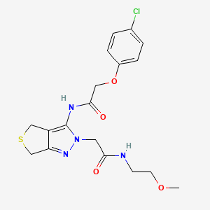 molecular formula C18H21ClN4O4S B2442472 2-(4-chlorophenoxy)-N-(2-(2-((2-methoxyethyl)amino)-2-oxoethyl)-4,6-dihydro-2H-thieno[3,4-c]pyrazol-3-yl)acetamide CAS No. 1105204-00-9