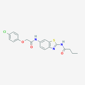 molecular formula C19H18ClN3O3S B244248 N-(6-{[(4-chlorophenoxy)acetyl]amino}-1,3-benzothiazol-2-yl)butanamide 