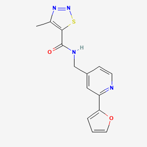 molecular formula C14H12N4O2S B2442480 N-((2-(furan-2-yl)pyridin-4-yl)methyl)-4-methyl-1,2,3-thiadiazole-5-carboxamide CAS No. 2034592-45-3