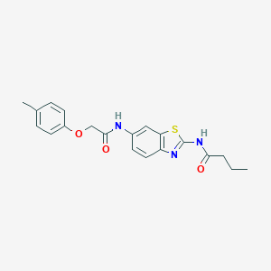 molecular formula C20H21N3O3S B244249 N-(6-{[(4-methylphenoxy)acetyl]amino}-1,3-benzothiazol-2-yl)butanamide 