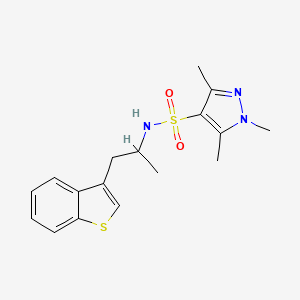 molecular formula C17H21N3O2S2 B2442493 N-[1-(1-苯并噻吩-3-基)丙烷-2-基]-1,3,5-三甲基-1H-吡唑-4-磺酰胺 CAS No. 2097901-42-1