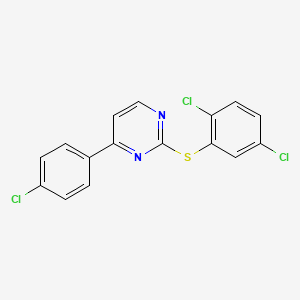 molecular formula C16H9Cl3N2S B2442497 4-(4-氯苯基)-2-[(2,5-二氯苯基)硫基]嘧啶 CAS No. 339105-99-6