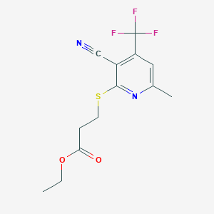 molecular formula C13H13F3N2O2S B2442503 3-[3-氰基-6-甲基-4-(三氟甲基)-2-吡啶硫基]丙酸乙酯 CAS No. 625377-27-7