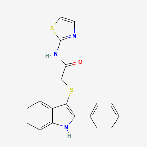 molecular formula C19H15N3OS2 B2442513 2-[(2-phenyl-1H-indol-3-yl)sulfanyl]-N-(1,3-thiazol-2-yl)acetamide CAS No. 536702-81-5