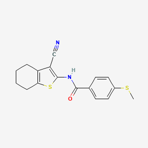 molecular formula C17H16N2OS2 B2442515 N-(3-cyano-4,5,6,7-tetrahydrobenzo[b]thiophen-2-yl)-4-(methylthio)benzamide CAS No. 896351-98-7