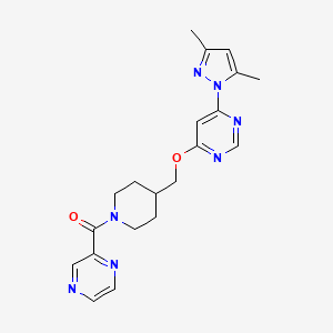 molecular formula C20H23N7O2 B2442520 [4-[[6-(3,5-Dimethylpyrazol-1-yl)pyrimidin-4-yl]oxymethyl]piperidin-1-yl]-pyrazin-2-ylmethanone CAS No. 2380081-75-2