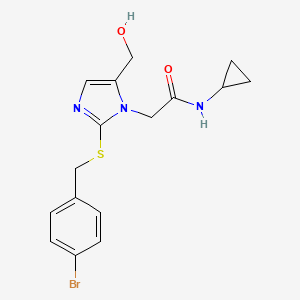 molecular formula C16H18BrN3O2S B2442521 2-(2-((4-bromobenzyl)thio)-5-(hydroxymethyl)-1H-imidazol-1-yl)-N-cyclopropylacetamide CAS No. 923121-30-6